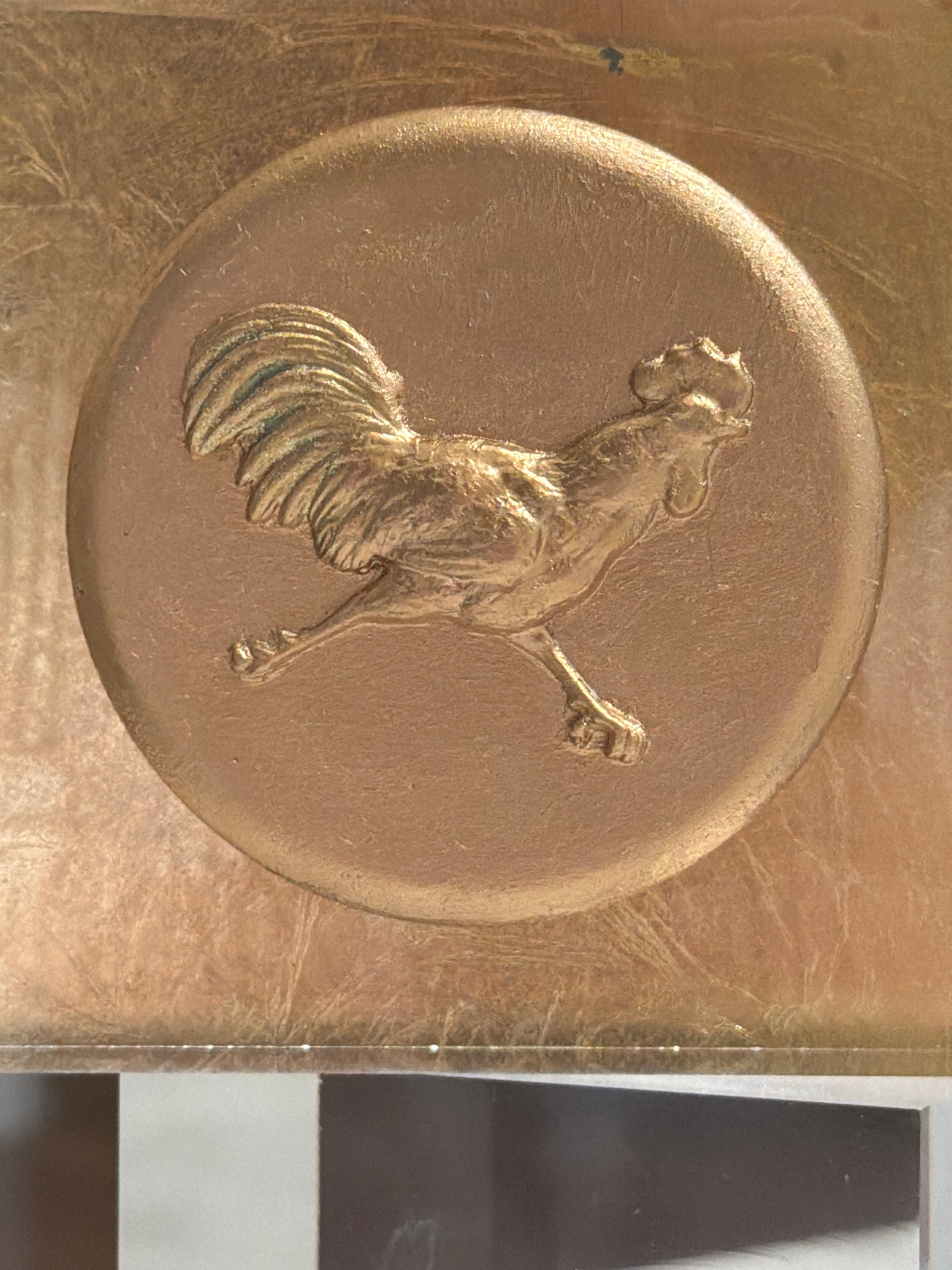 Gold Background Rooster Intaglio Acrylic Block – 4x4 Decorative Display