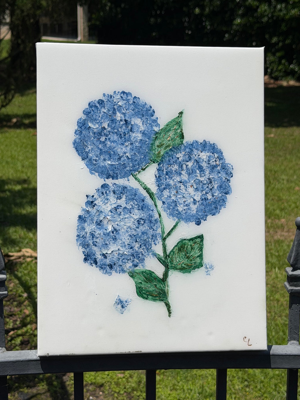 Textured Hydrangea Resin Art Painting on Canvas – 12” x 16” Floral Wall Décor