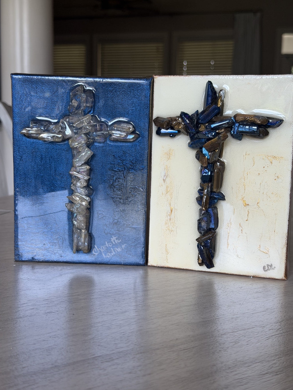 Stone Cross on Abstract Canvas – Textured Christian Wall Art