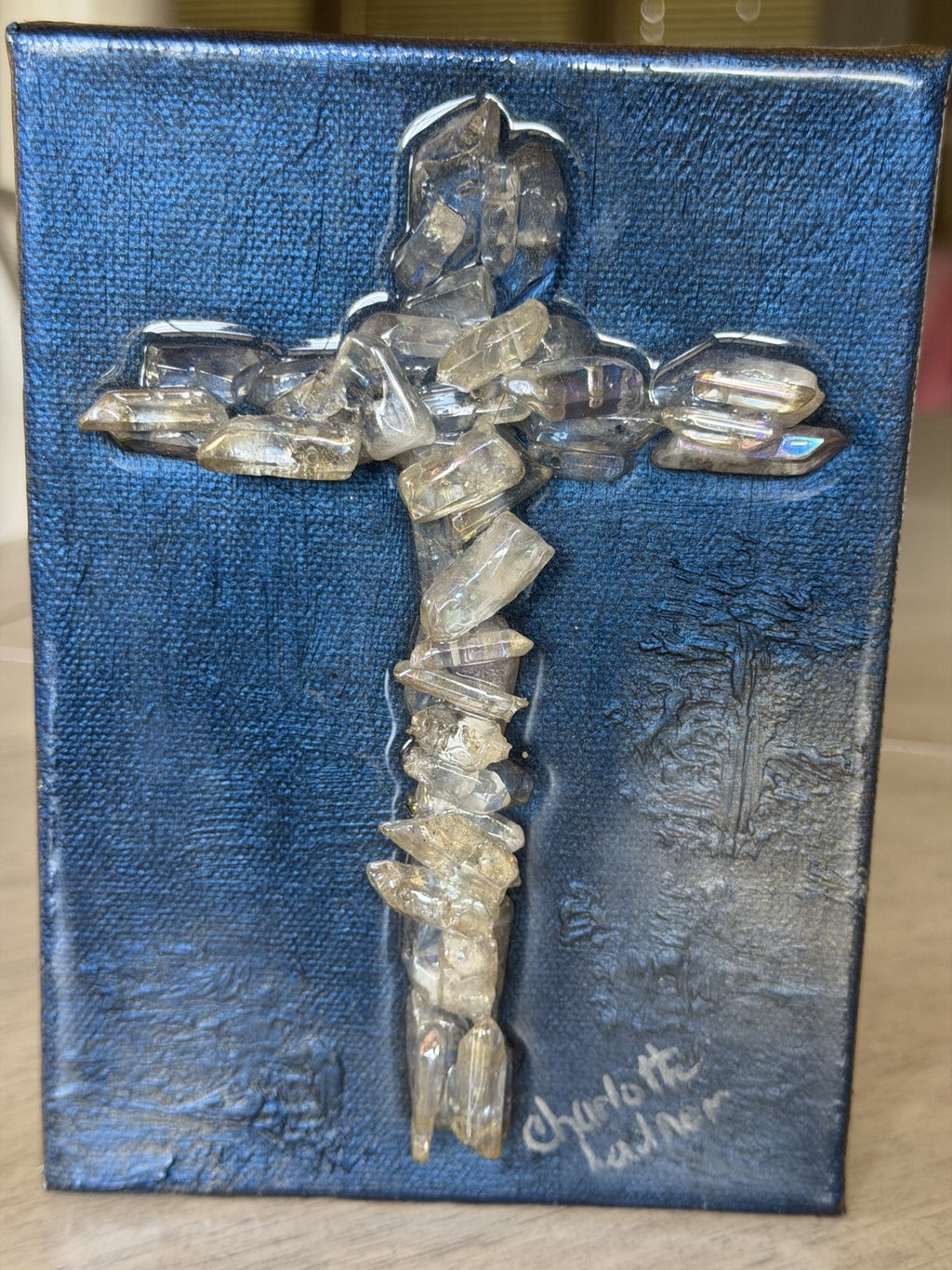 Stone Cross on Abstract Canvas – Textured Christian Wall Art