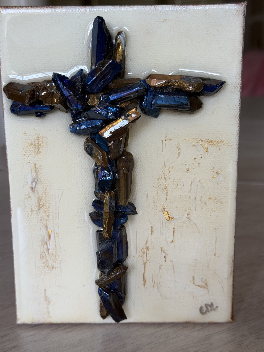 Stone Cross on Abstract Canvas – Textured Christian Wall Art
