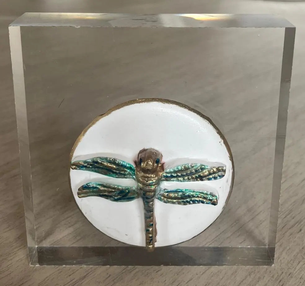 Dragonfly Intaglio Art Block | 4x4x1 Acrylic Display | Handmade Insect Engraving | Nature Inspired Home Decor | Gift for Collectors