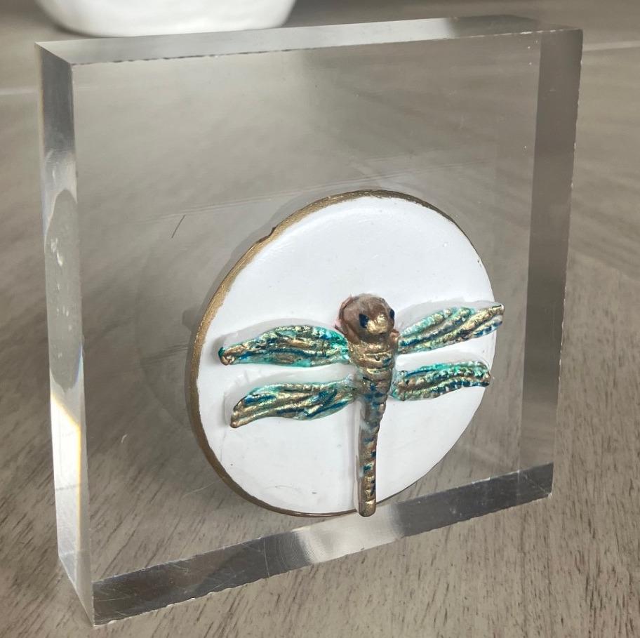 Dragonfly Intaglio Art Block | 4x4x1 Acrylic Display | Handmade Insect Engraving | Nature Inspired Home Decor | Gift for Collectors
