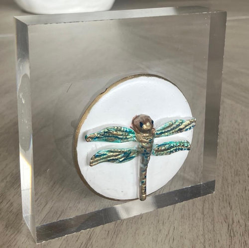 Dragonfly Intaglio Art Block | 4x4x1 Acrylic Display | Handmade Insect Engraving | Nature Inspired Home Decor | Gift for Collectors