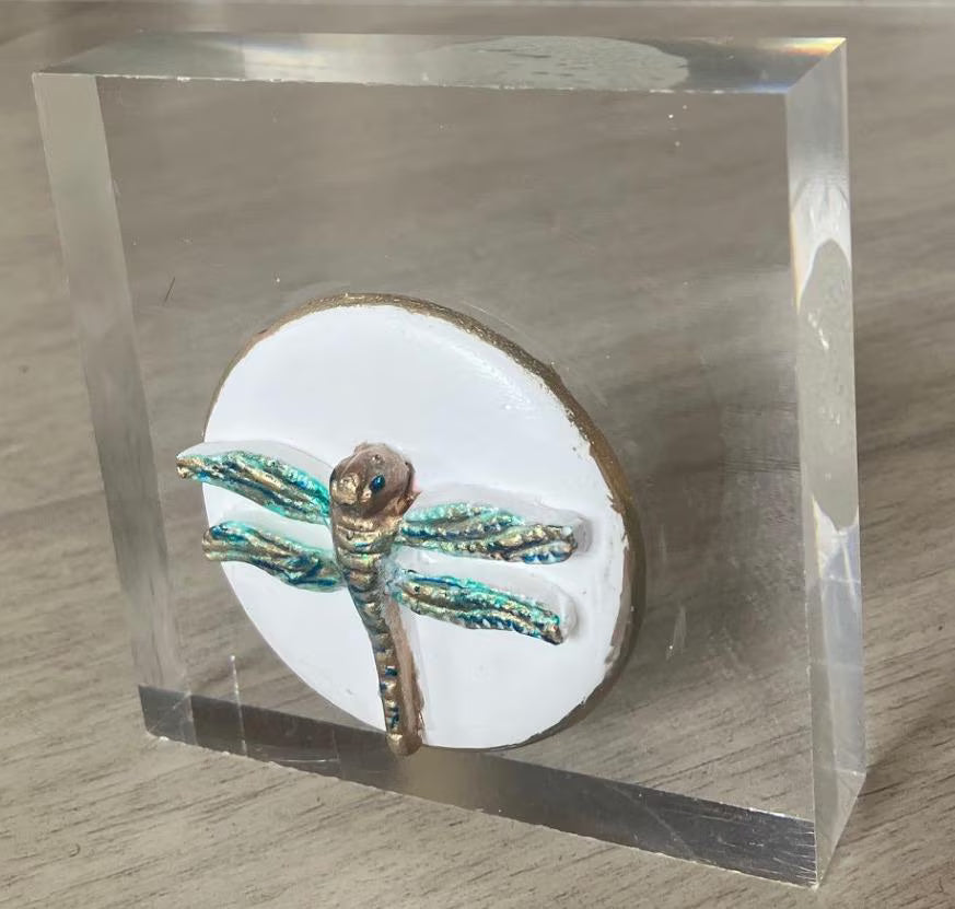 Dragonfly Intaglio Art Block | 4x4x1 Acrylic Display | Handmade Insect Engraving | Nature Inspired Home Decor | Gift for Collectors