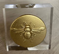 Gold Bee Acrylic Block Art – Modern Desk Sculpture, Insect Decor, Small Home Accent, Unique Gift