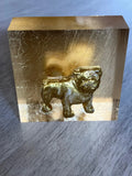 Gold Bulldog Acrylic Block Art – Modern Desk Sculpture, Animal Decor, Small Home Accent, Unique Gift