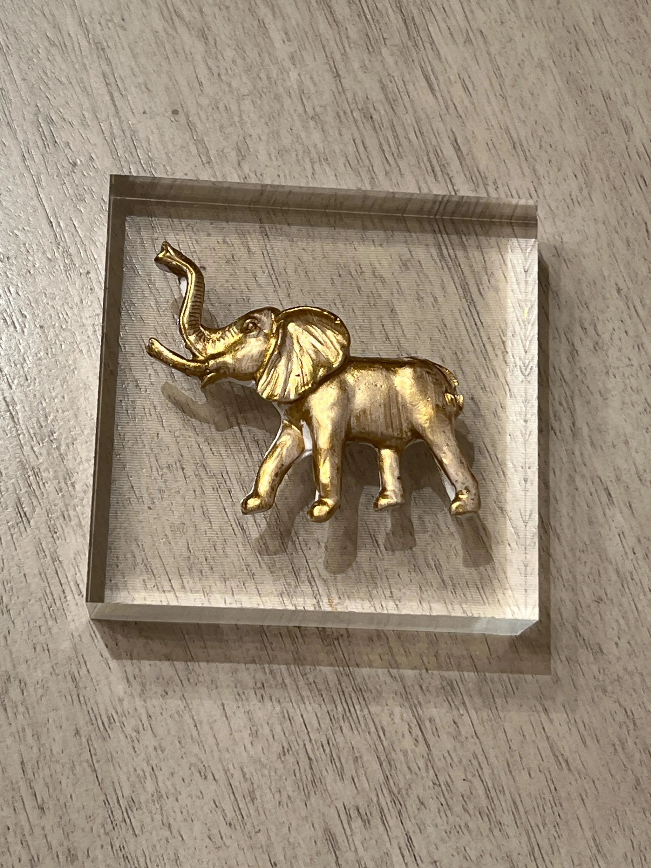 Gold Elephant Intaglio – Acrylic Art Block (4x4x1 inches)