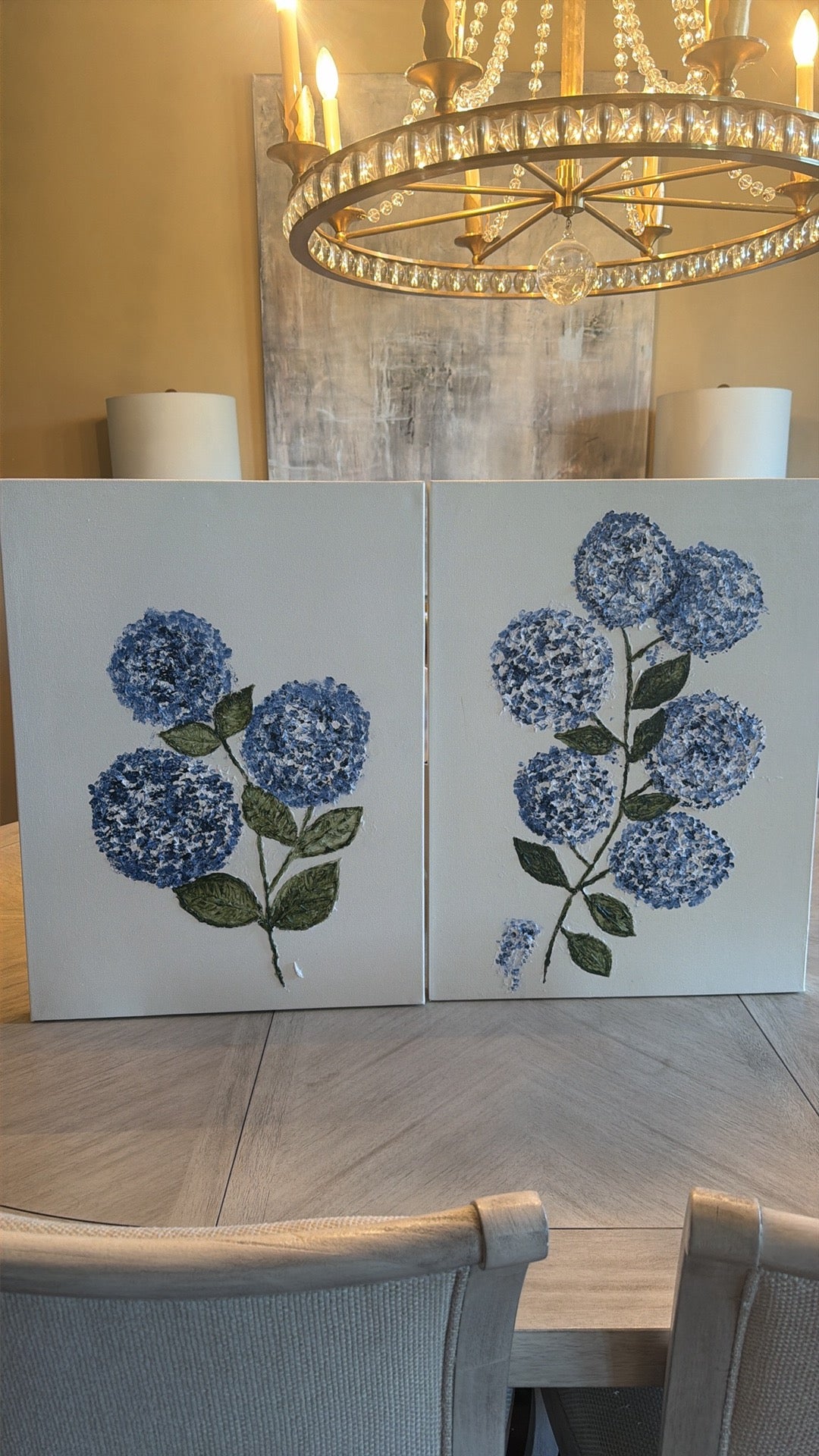 Textured Hydrangea Resin Painting on 18" x 24" Canvas | Original Floral Wall Art
