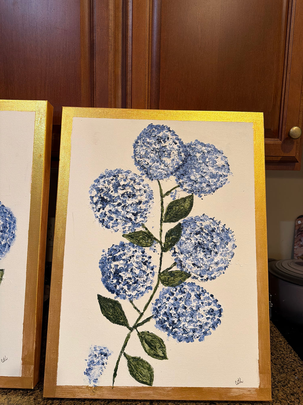 Textured Hydrangea Resin Painting on 18" x 24" Canvas | Original Floral Wall Art