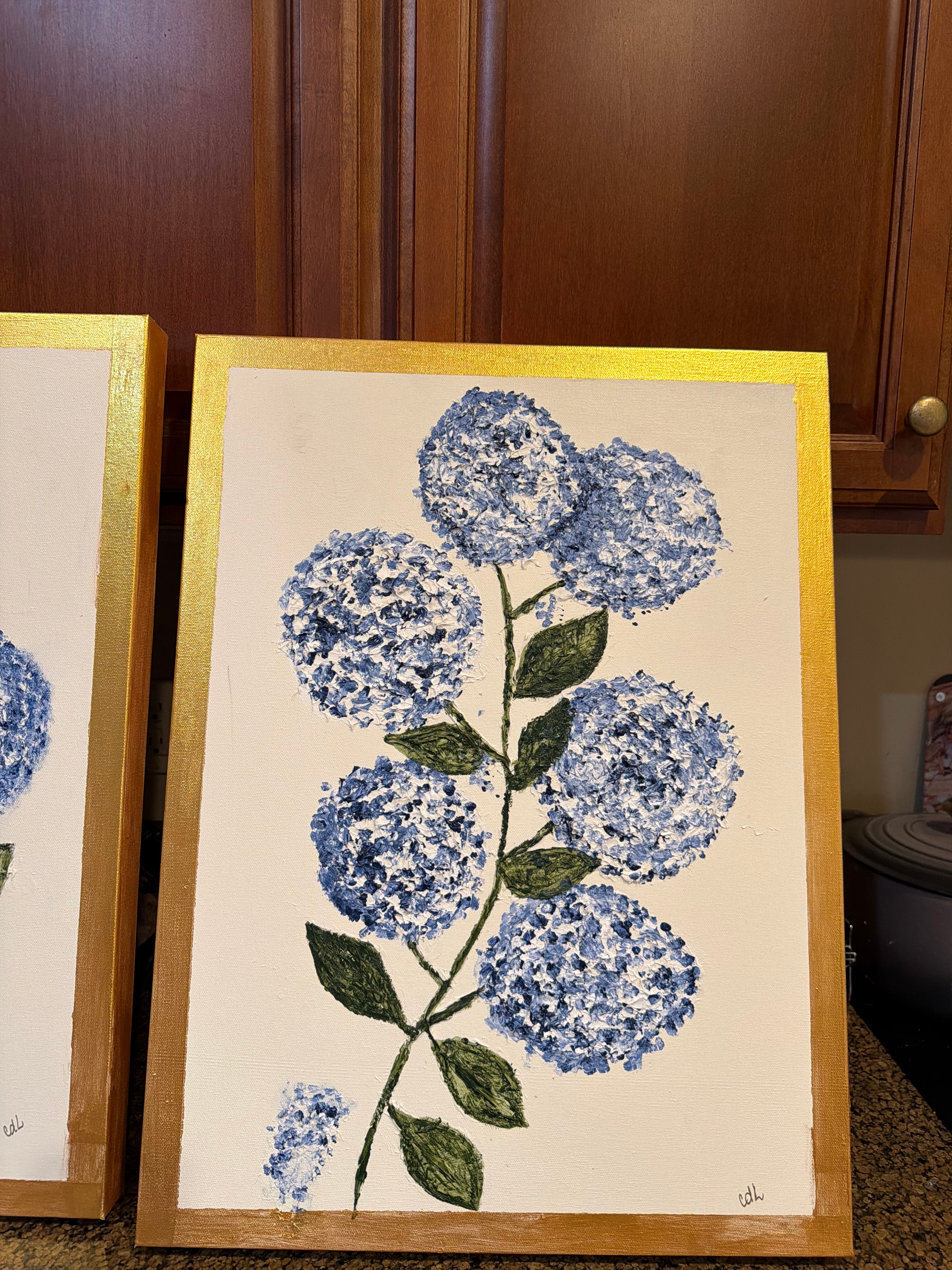 Textured Hydrangea Resin Painting on 18" x 24" Canvas | Original Floral Wall Art