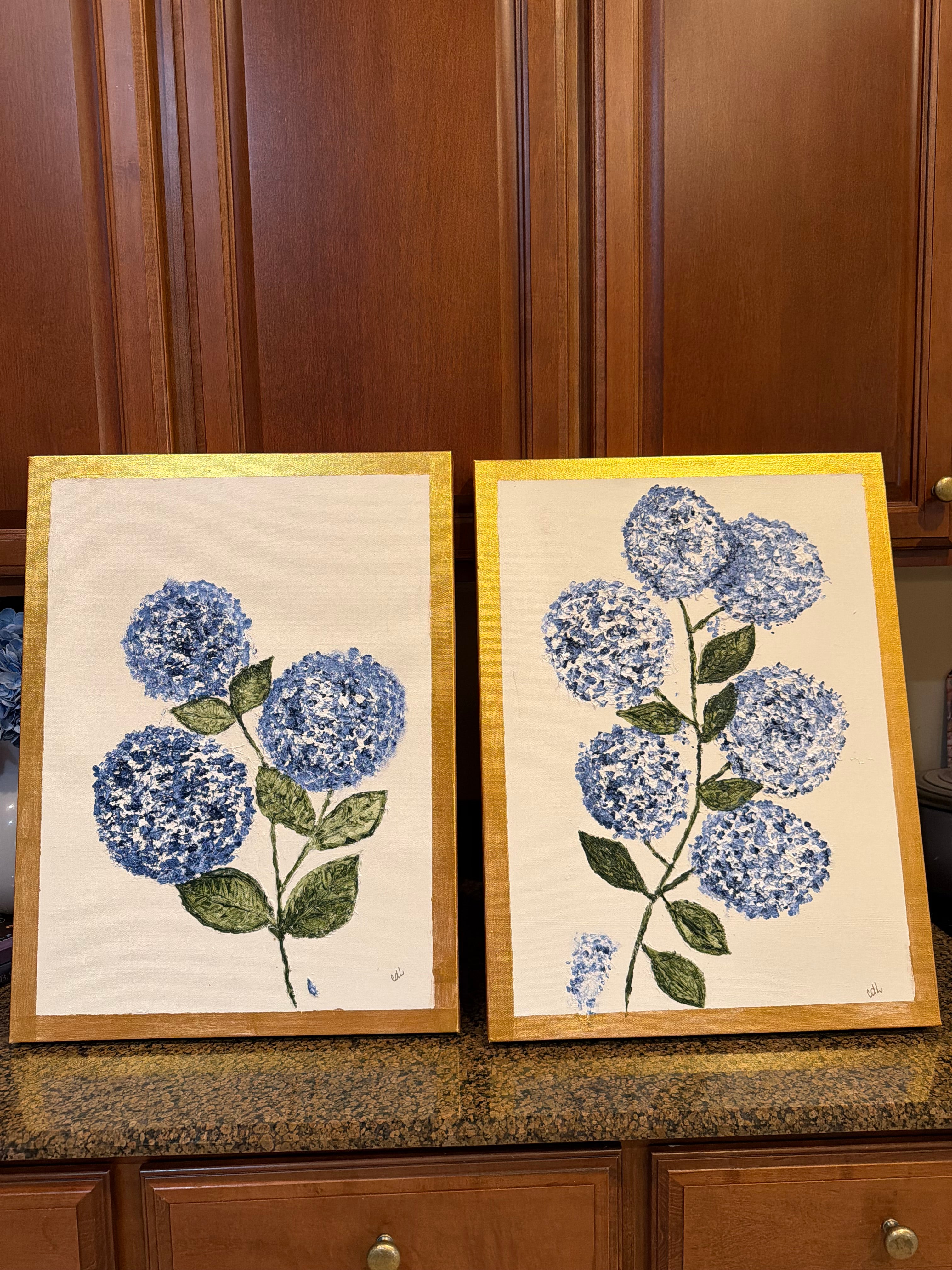 Textured Hydrangea Resin Painting on 18" x 24" Canvas | Original Floral Wall Art