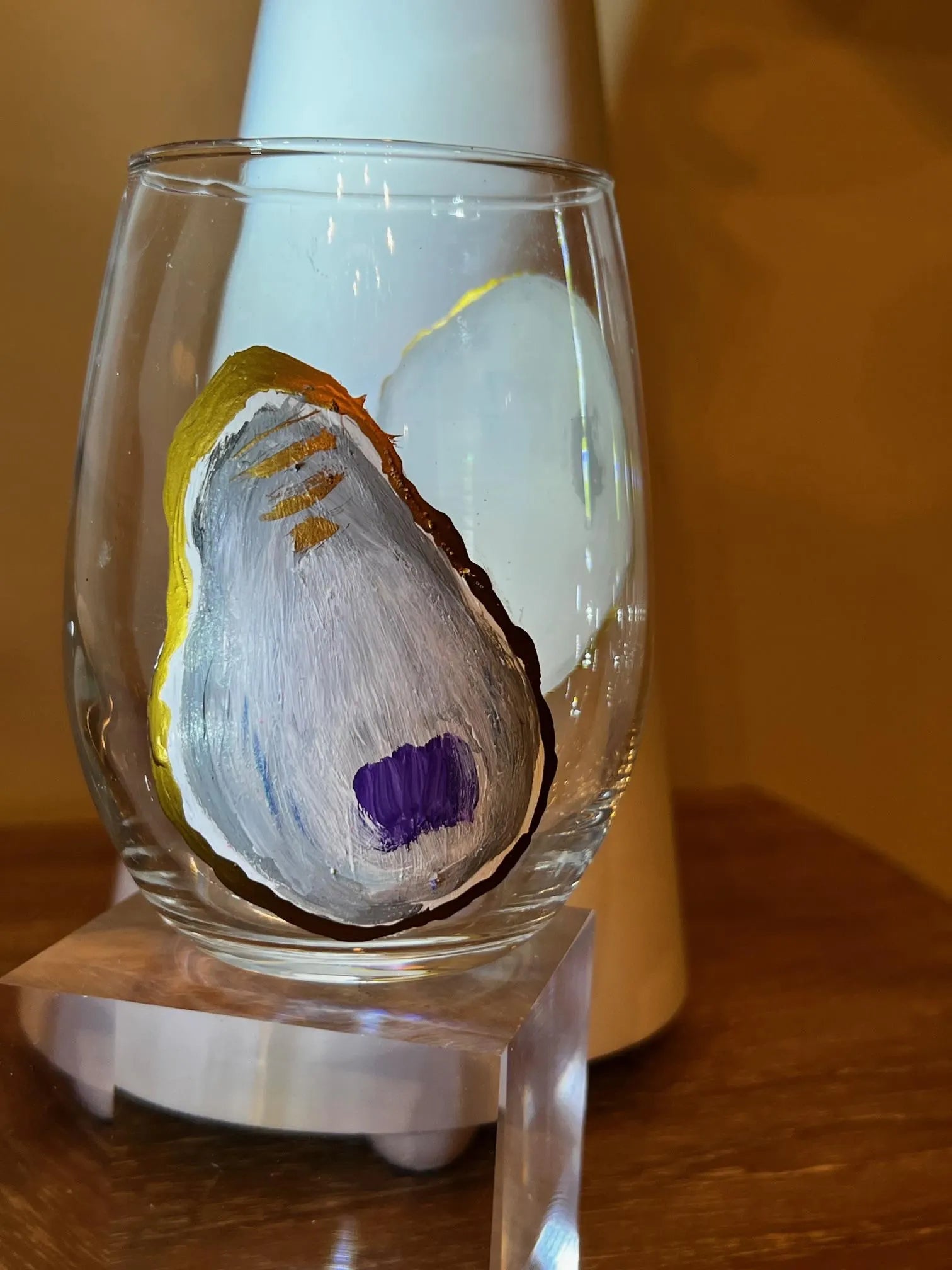 Hand-Painted Oyster Wine Glasses, Coastal Barware, Unique Artwork