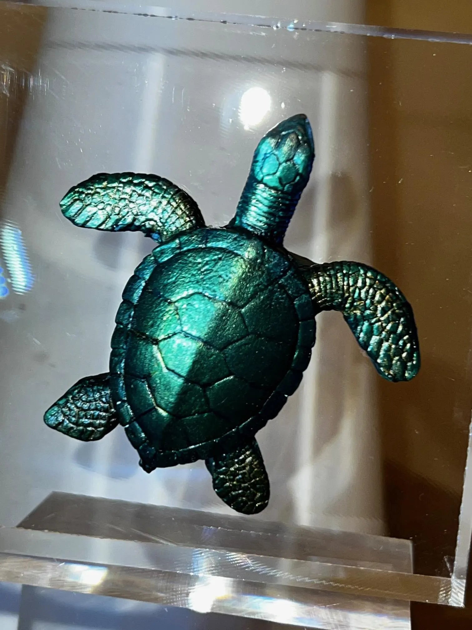 Sea Turtle Acrylic Block Art – Coastal Ocean Decor, Marine Life Sculpture, Beach Lover Gift