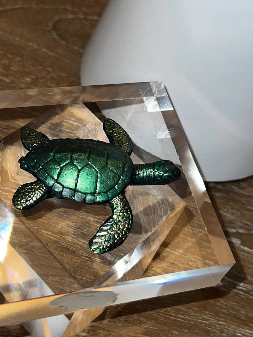 Sea Turtle Acrylic Block Art – Coastal Ocean Decor, Marine Life Sculpture, Beach Lover Gift