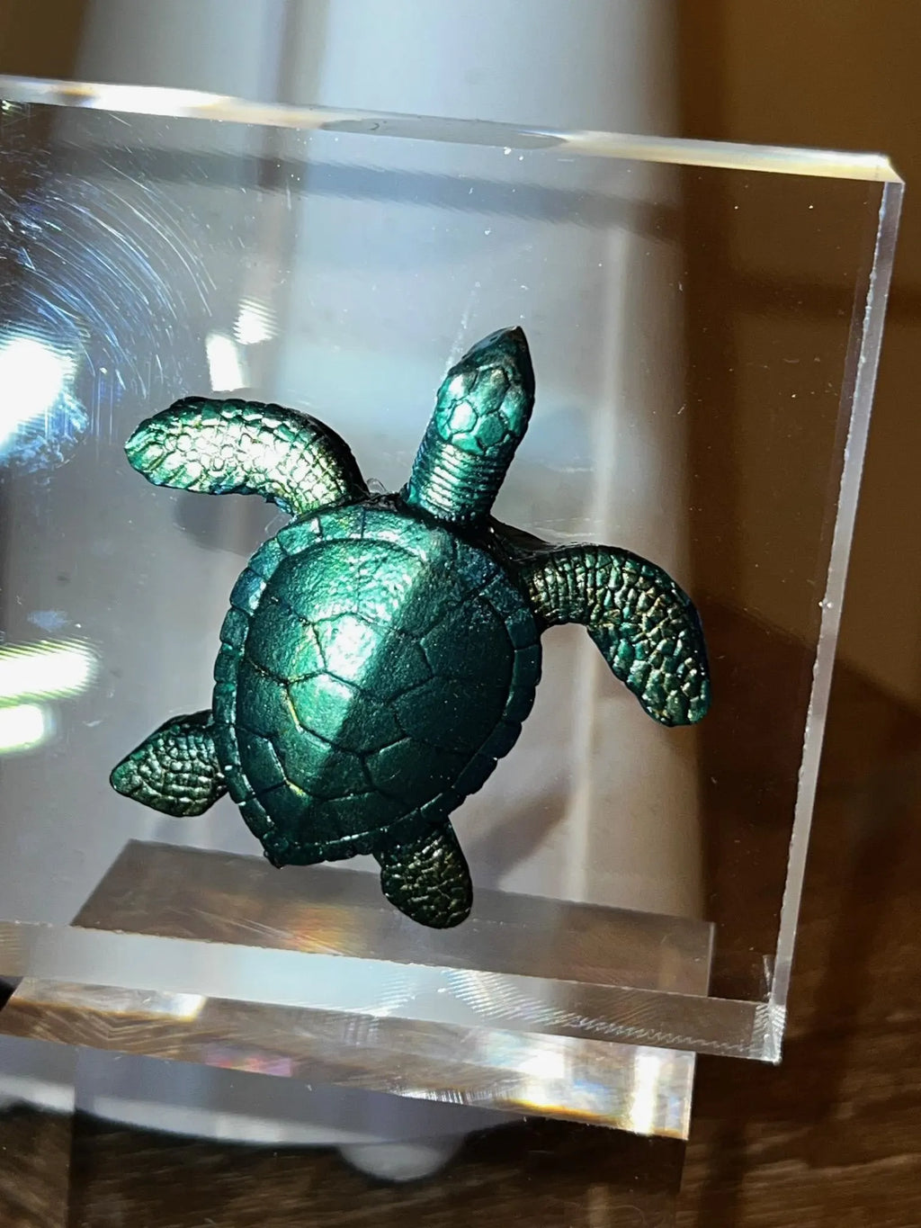Sea Turtle Acrylic Block Art – Coastal Ocean Decor, Marine Life Sculpture, Beach Lover Gift